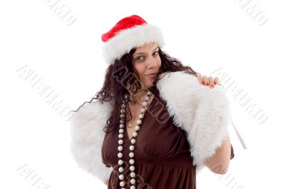 young female in christmas hat