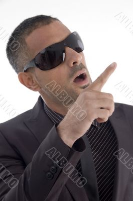 handsome male pointing with finger