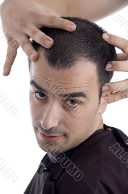 close up of man getting head massage