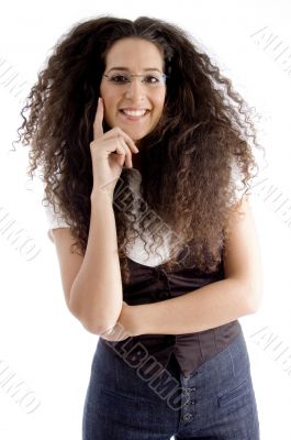 pretty female posing in front of camera