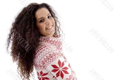 side view of smiling young woman