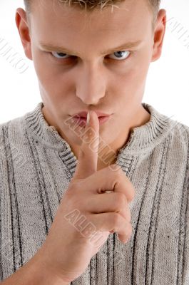 man instructing you to be silent