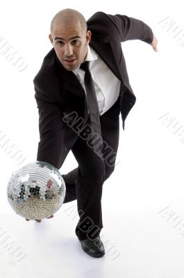smart young executive tumbling disco ball