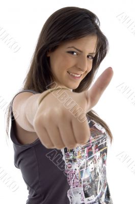 portrait of female with thumbs up