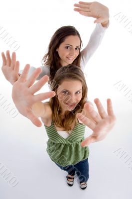 happy female showing their palms