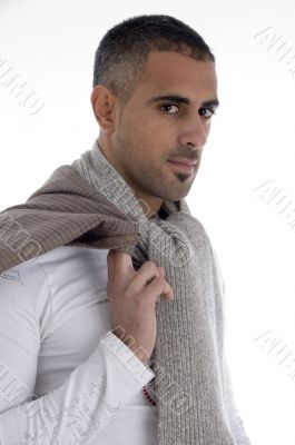 man holding sweater