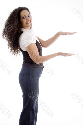 woman like holding something with hand gesture