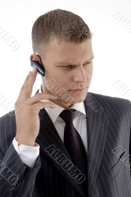 young man listening voice with headset