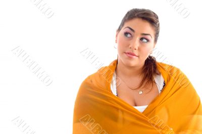 beautiful woman posing in yellow