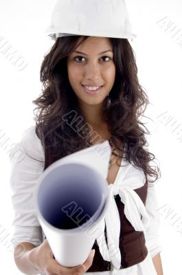 female architect wearing helmet
