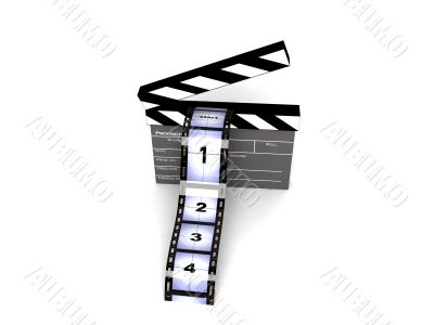 clapperboard with filmstrips