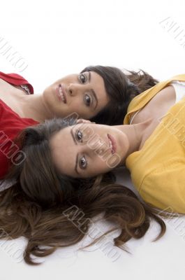 close up view young two cute friends