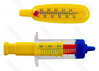 Thermometer and syringe