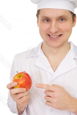 Cook with apple in the hand