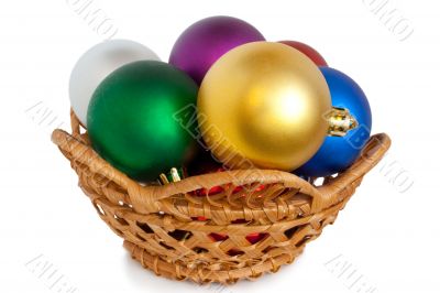 christmas balls in basket
