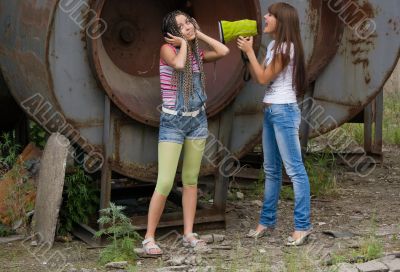 girl singing for another