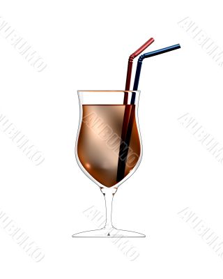 3D illustration of cocktail glass with straws