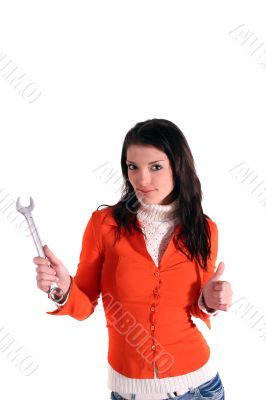 Woman holding a wrench