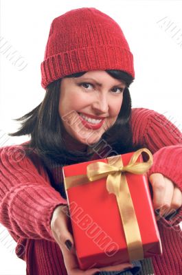 Attractive Woman Holds Gift