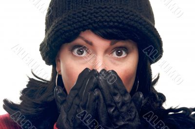 Attractive Woman with Hands to Her Face