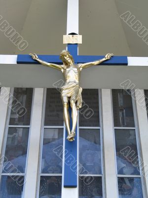 jesus on a blue cross