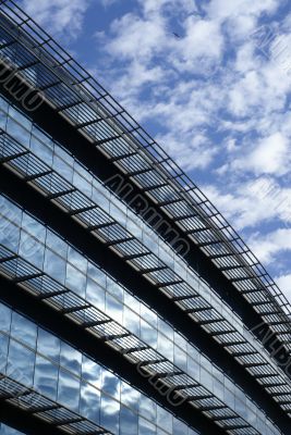 Bright blue building facade