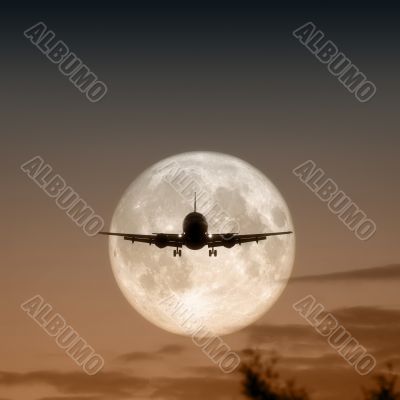 air plane full moon