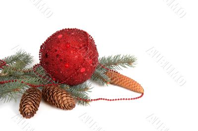 Ball,necklace,branch and cones.