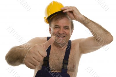 Worker with safety helmet