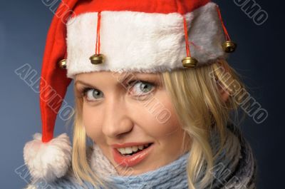 blonde girl in and santa hat