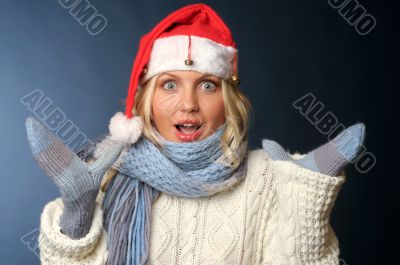 blonde girl in and santa hat