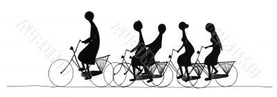 riding on bicycles