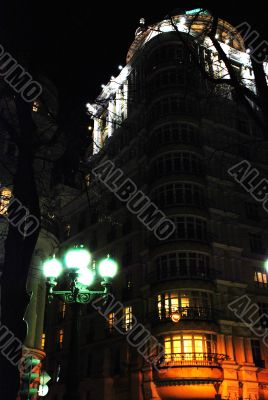 Night, street, lamps, house