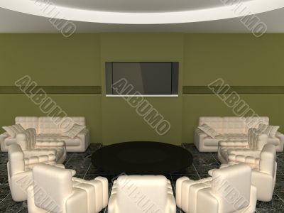 Conference of halls. 3D image.