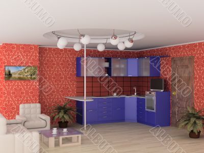 Interior of modern kitchen. 3D image.