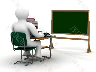 student behind a school desk. Isolated 3D image