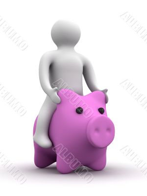 person astride a pig. Isolated 3D image