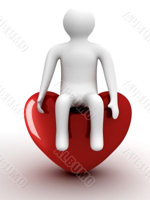 person sitting on heart. Isolated 3D image