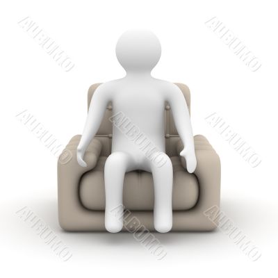 person sitting in an armchair. Isolated 3D image
