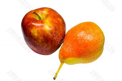 Red apple and yellow reddish pear