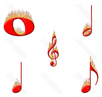 Music Notes on Fire 1 of 2