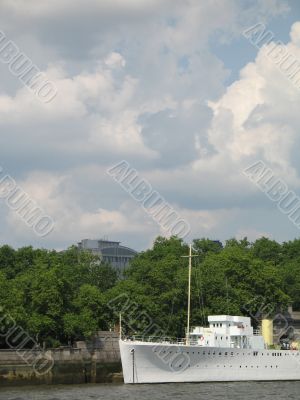 white ship at the port