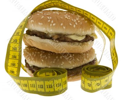 Fast food, Hamburger with measuring tape