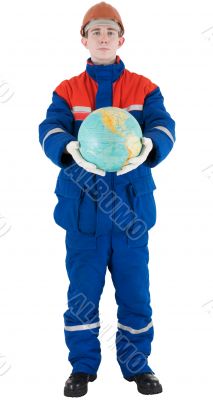 Worker with globe