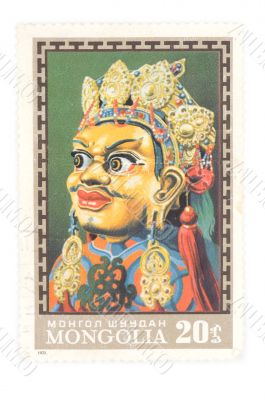 color postage stamp close up