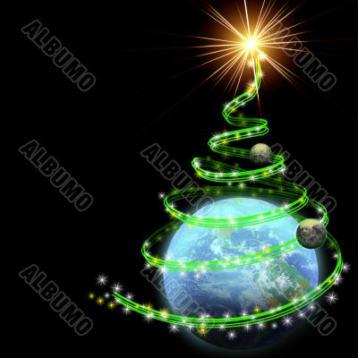 earth with abstract christmas tree spiral