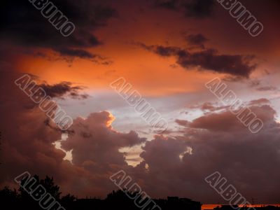 Thunderclouds on a decline. The sky.