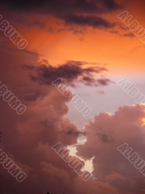 Thunderclouds on a decline. The sky.