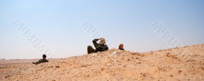 Israeli soldiers excersice in a desert