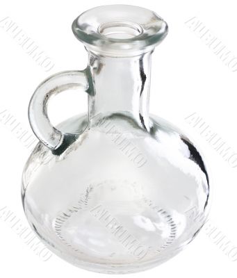 A transparent glass carafe